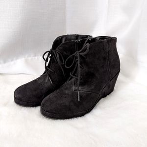 Merona black suede wedge ankle booties